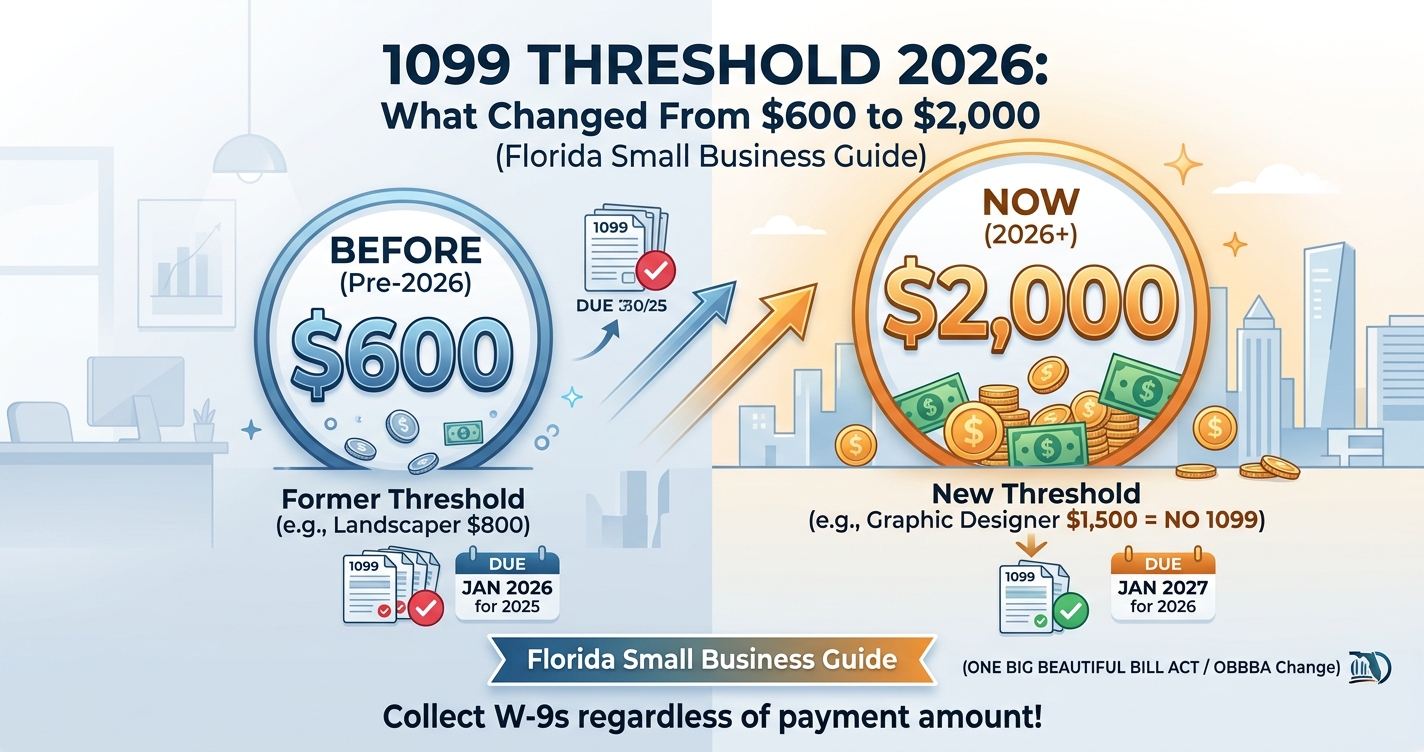 1099 Threshold 2026 What Changed From $600 to $2,000 (Florida Small Business Guide)